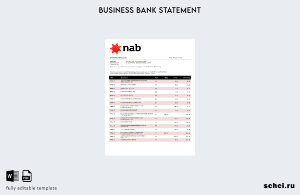 цифровая загрузка выписки по счету компании NAB Bank в формате Word и PDF шаблон